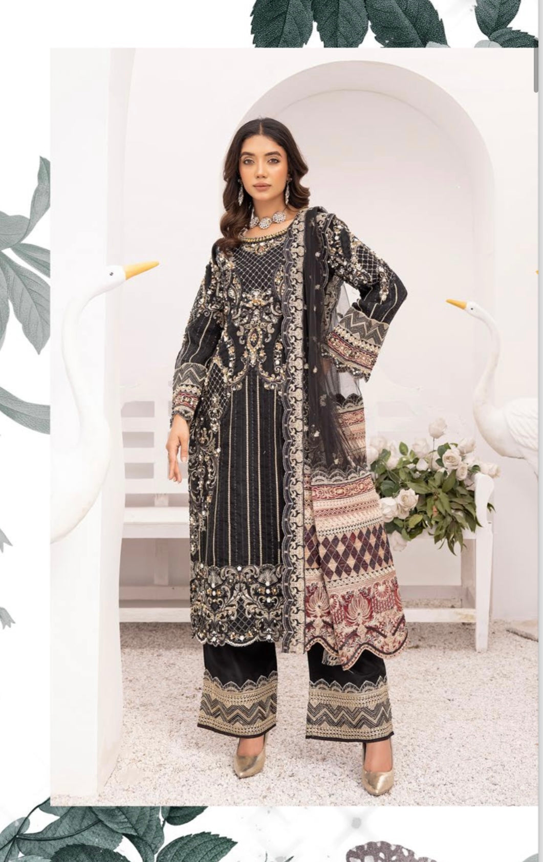 SIMRANS Imrozia Black embroidered Luxury Chiffon 3 piece suit