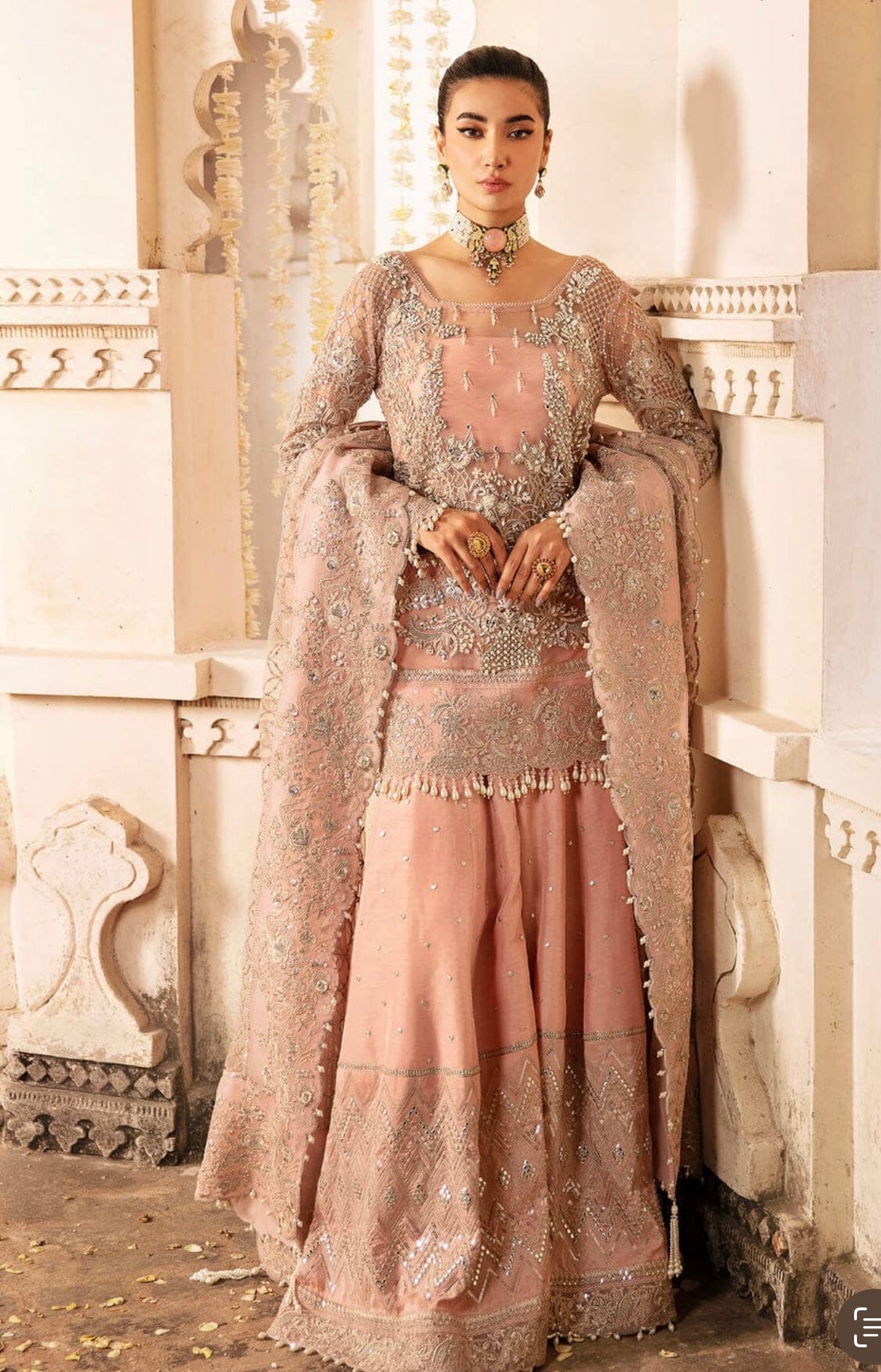 SIMRANS Imrozia 3 piece luxury embroidered chiffon gharara suit