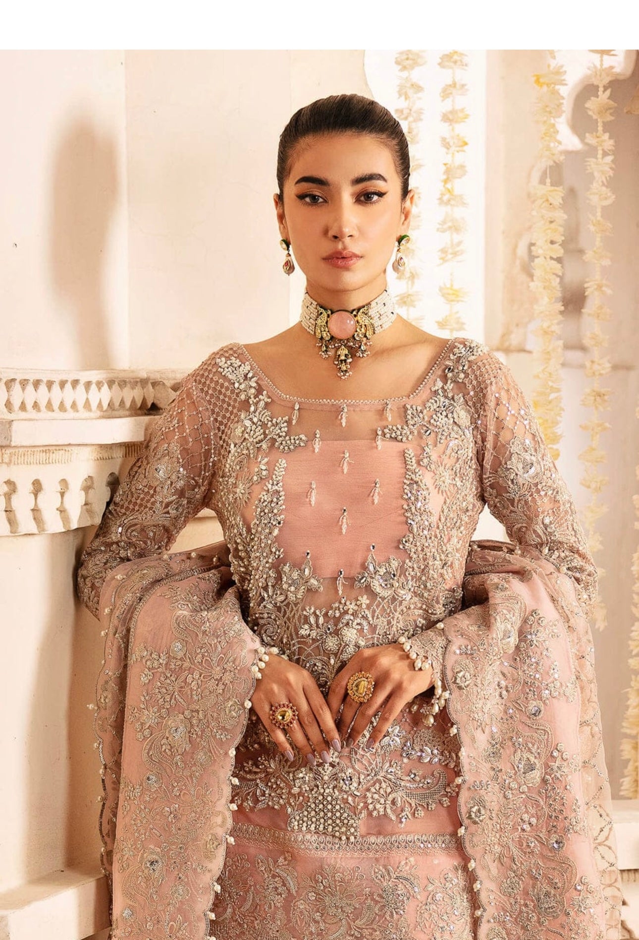 SIMRANS Imrozia 3 piece luxury embroidered chiffon gharara suit