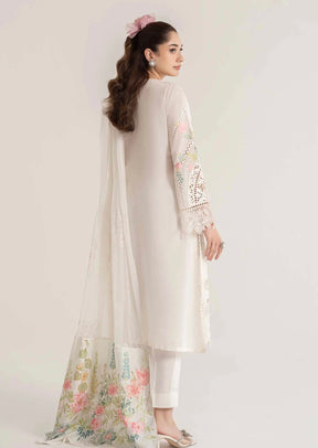 SIMRANS Maria B Inspired Chikan Embroidered Readymade White 3 Piece Outfit With Full Sleeves
