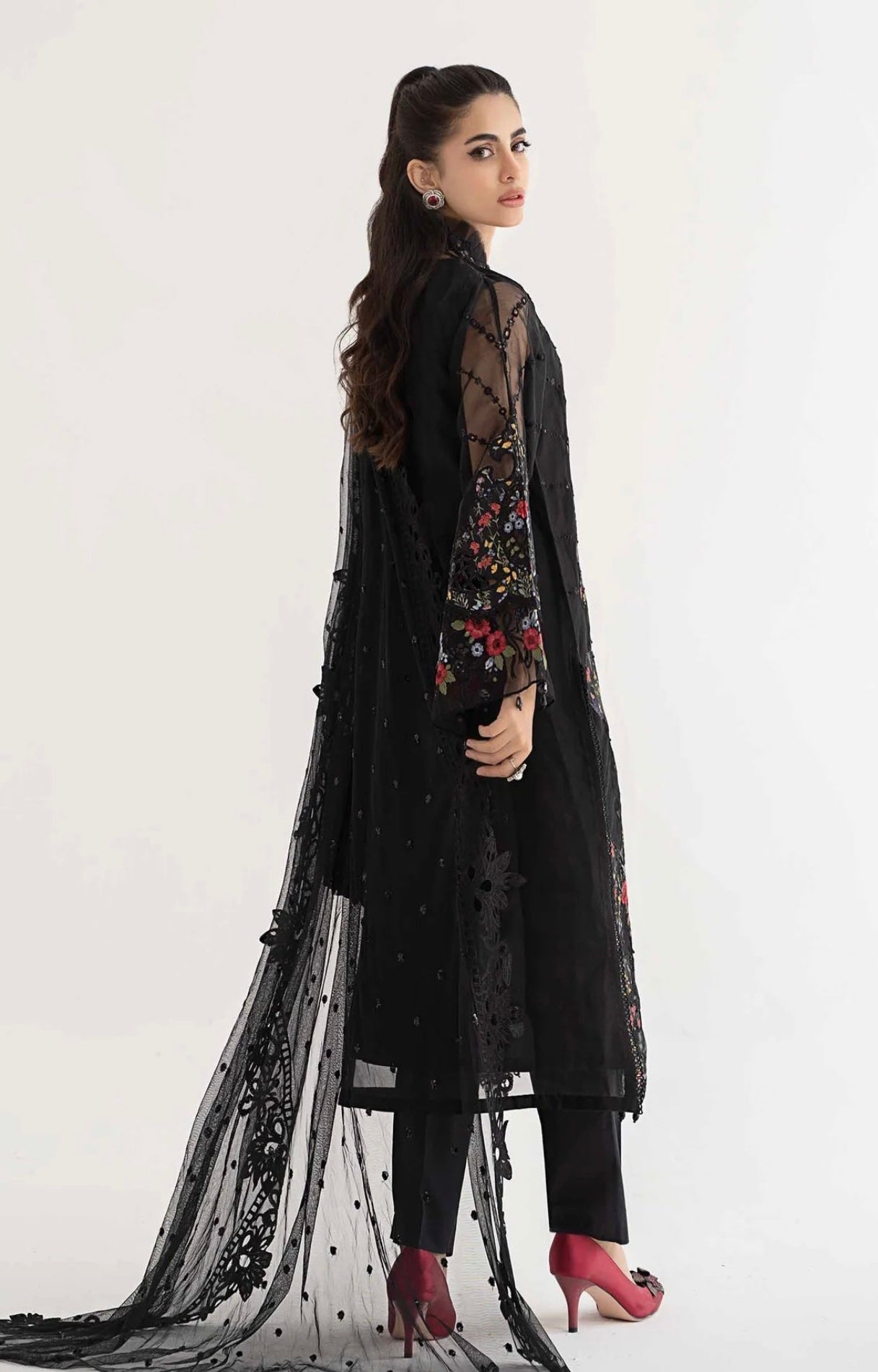 SIMRANS Maria b inspired dalhia 3 piece embroidered suit Blacks