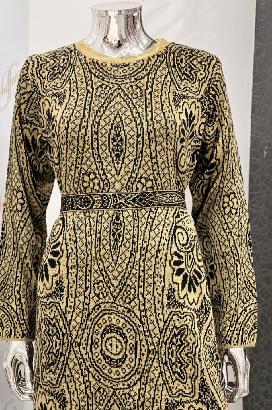 SIMRANS 2 Piece Jacquard knitwear co-ord set in black KNTWR05-DARK BEIGE