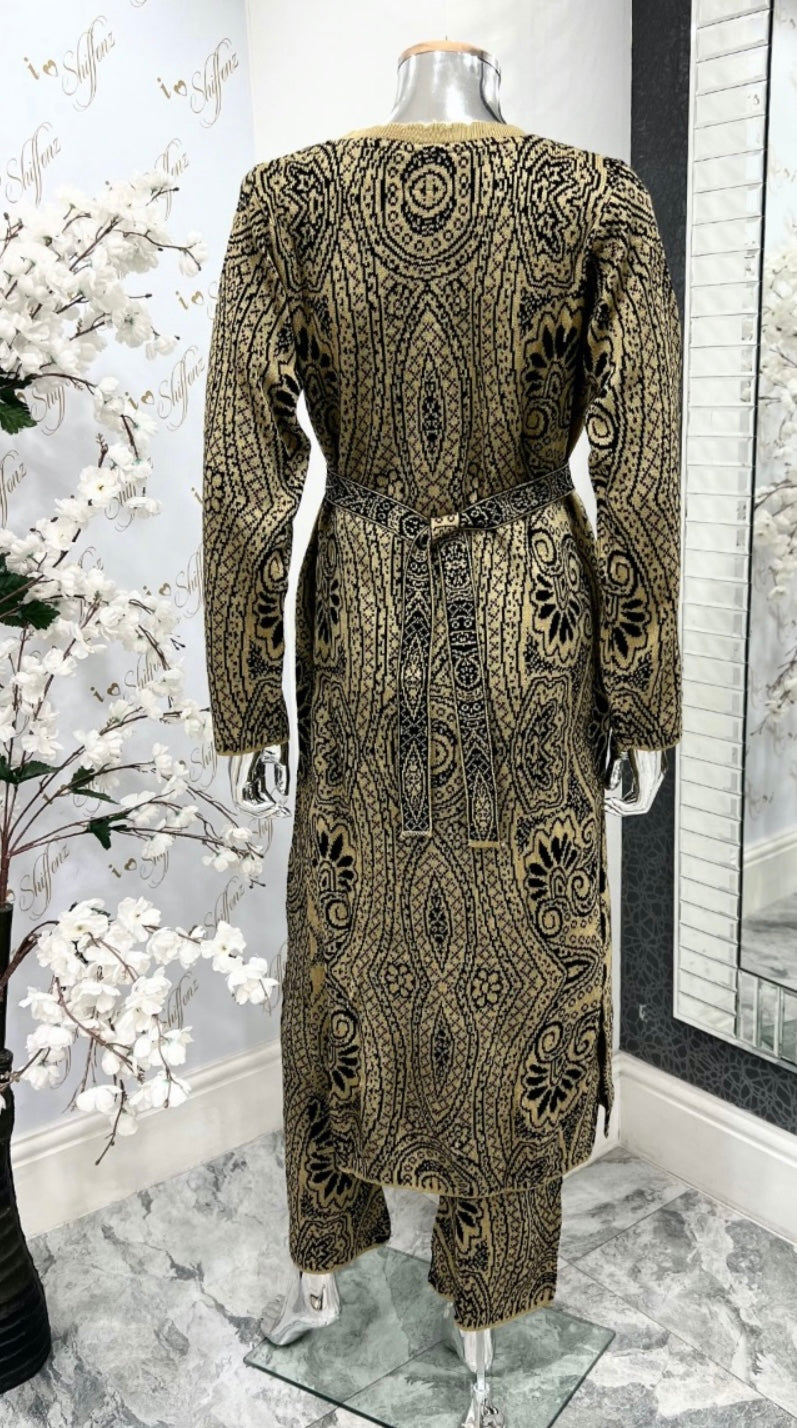 SIMRANS 2 Piece Jacquard knitwear co-ord set in black KNTWR05-DARK BEIGE