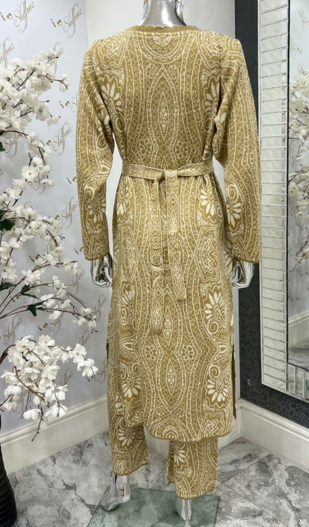 SIMRANS 2 Piece Jacquard knitwear co-ord set in black KNTWR05-BEIGE