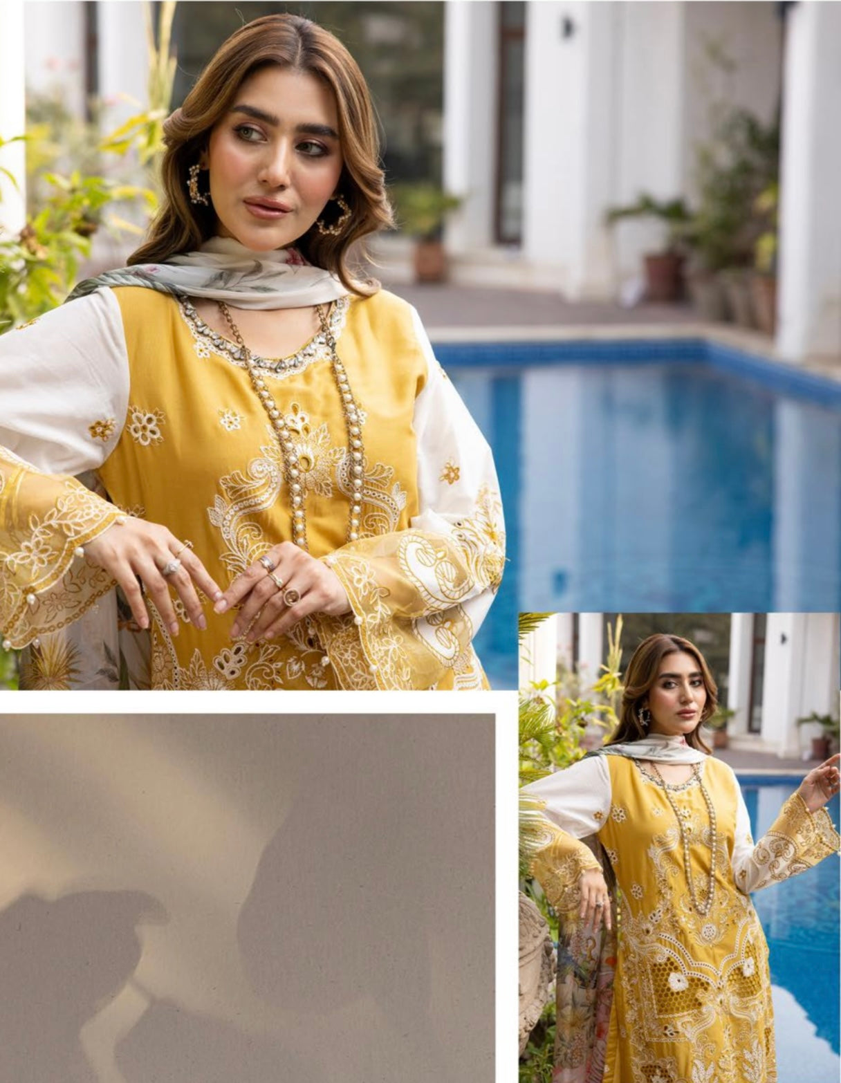 SIMRANS Ivana chikankari collection 3 piece embroidered suit - MUSTARD