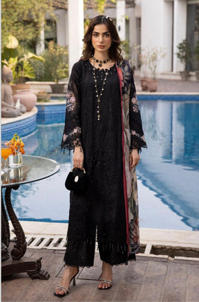 SIMRANS Ivana chikankari collection 3 piece embroidered suit - BLACK