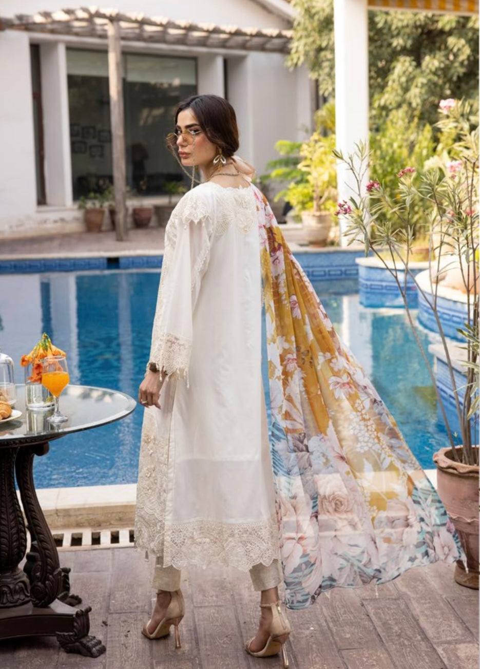 SIMRANS Ivana chikankari collection 3 piece embroidered suit - CREAM