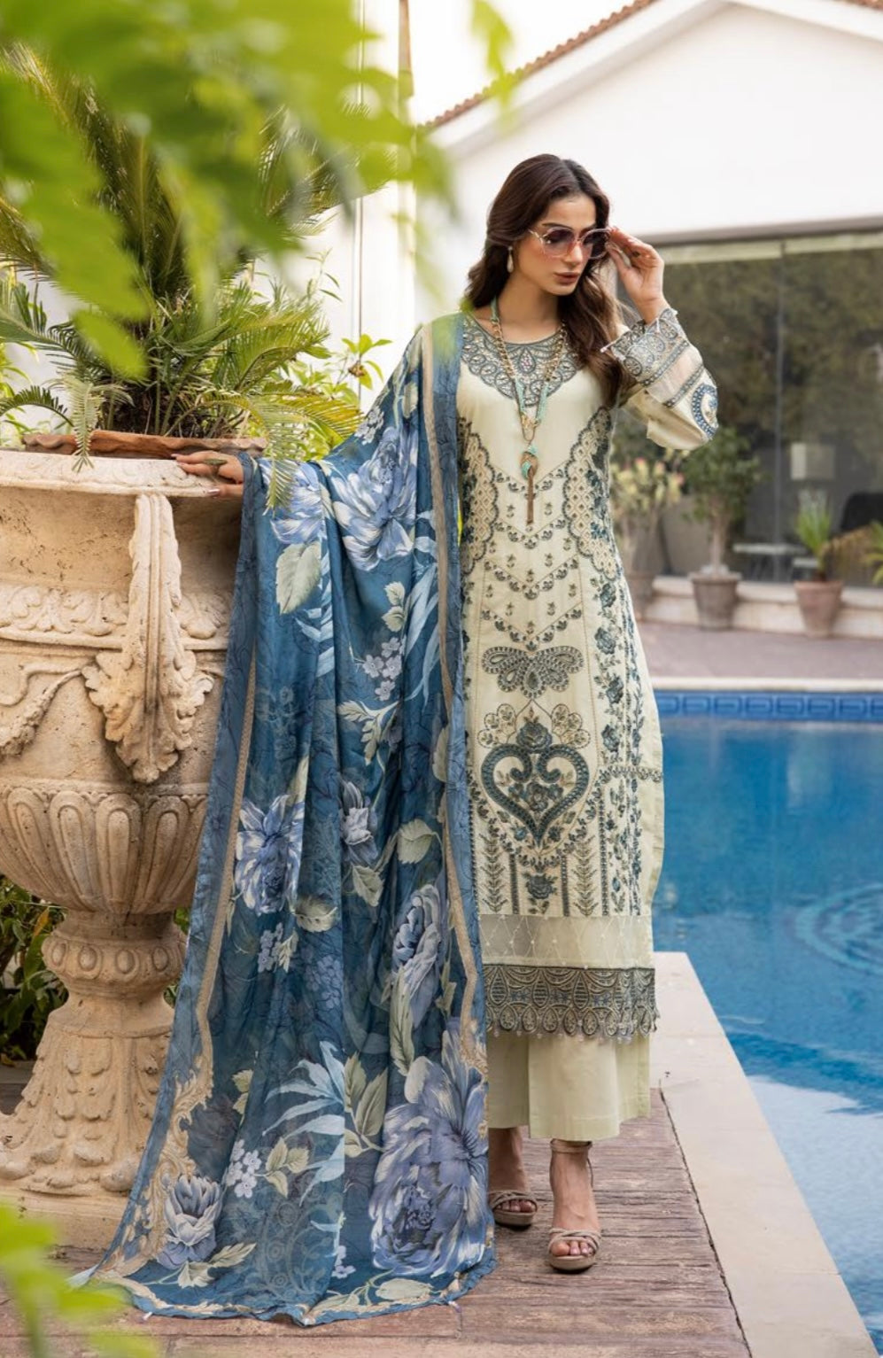 SIMRANS Ivana chikankari collection 3 piece embroidered suit -GREEN