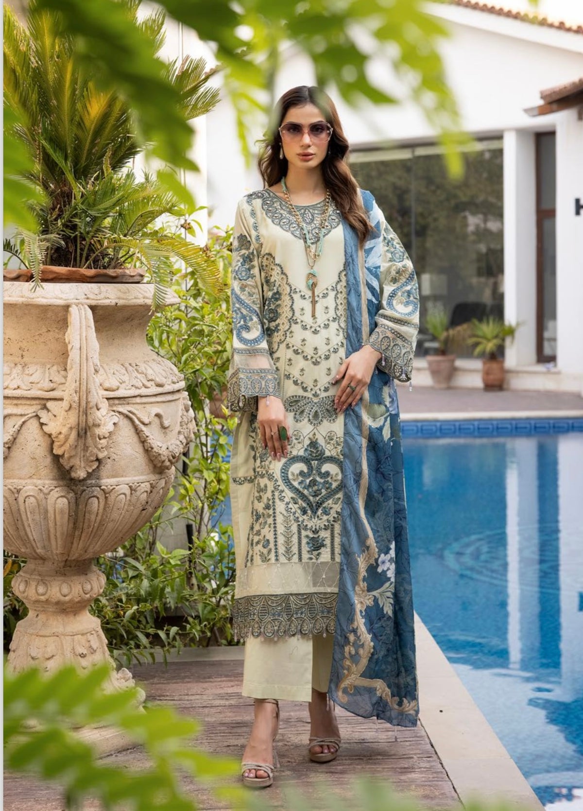 SIMRANS Ivana chikankari collection 3 piece embroidered suit -GREEN