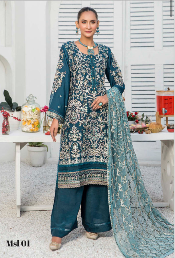 MUNIRA | EMBROIDERED CHIFFON 3PC READYMADE | MFL01