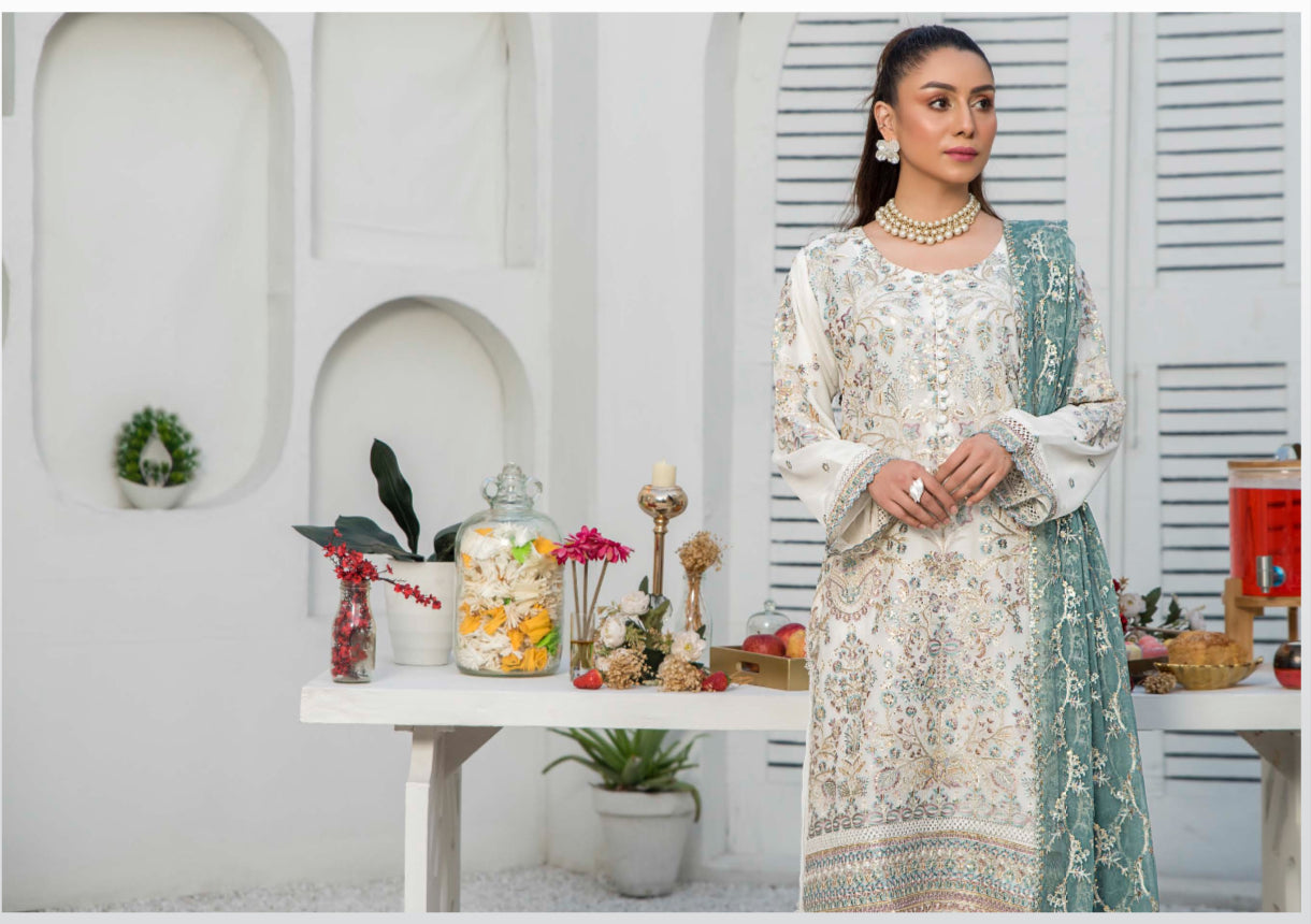 MUNIRA | EMBROIDERED CHIFFON 3PC READYMADE | MFL02