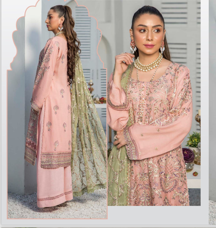 MUNIRA | EMBROIDERED CHIFFON 3PC READYMADE | MFL05