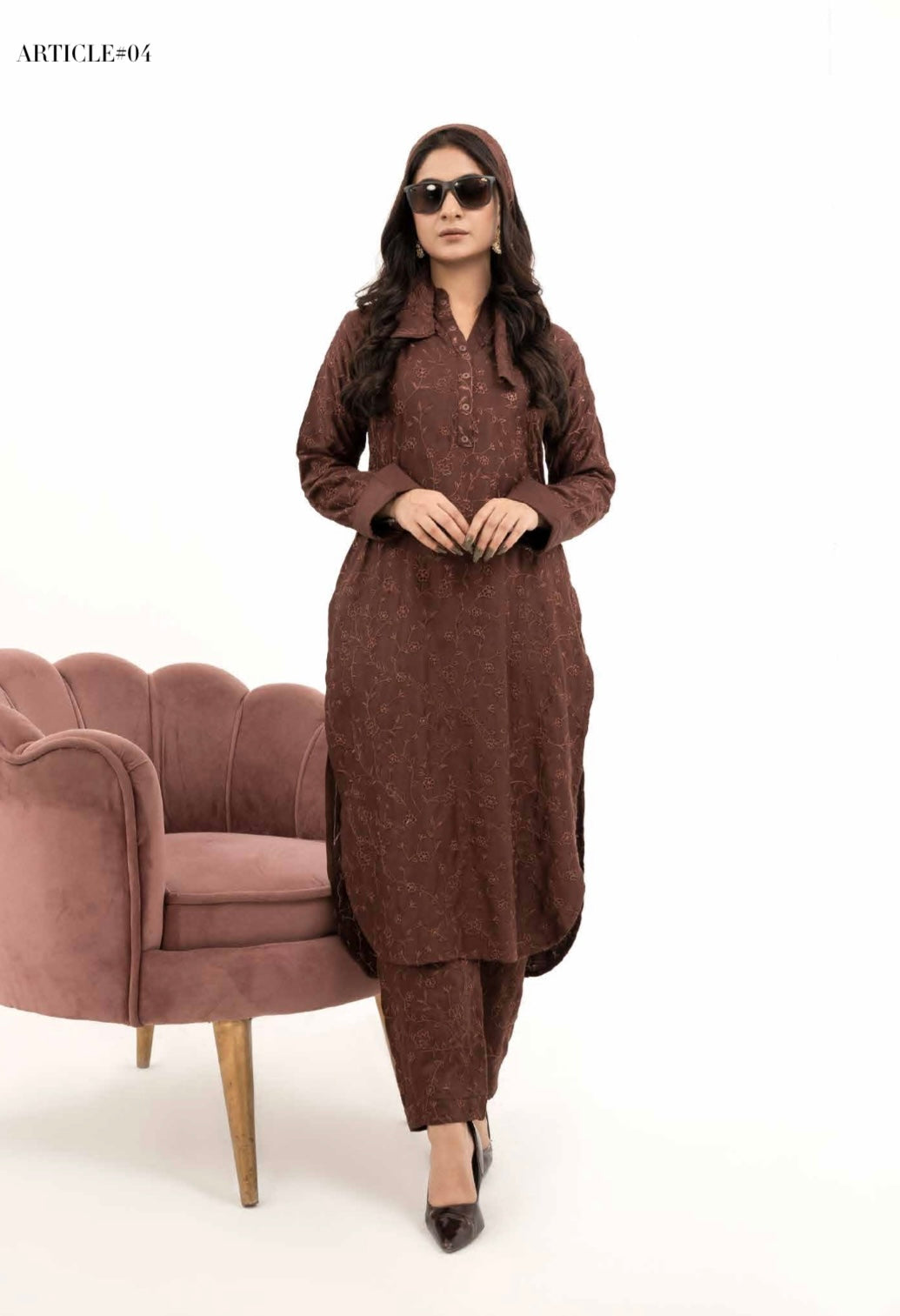 SIMRANS Dhanak Fully Embroidered 2 Pc Co-ords Set in Brown article-03