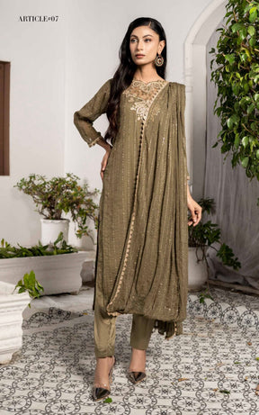 SIMRANS Alara embroidered suit in mendi colour with attached dupatta