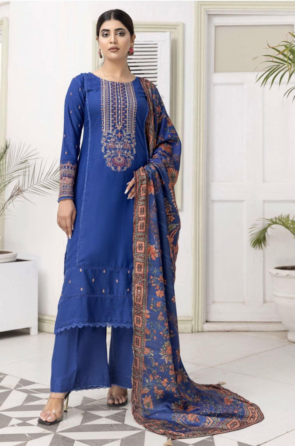 SIMRANS MAHI Dhanak Embroidered 3 Piece Winter Outfit With Shawl MSH02