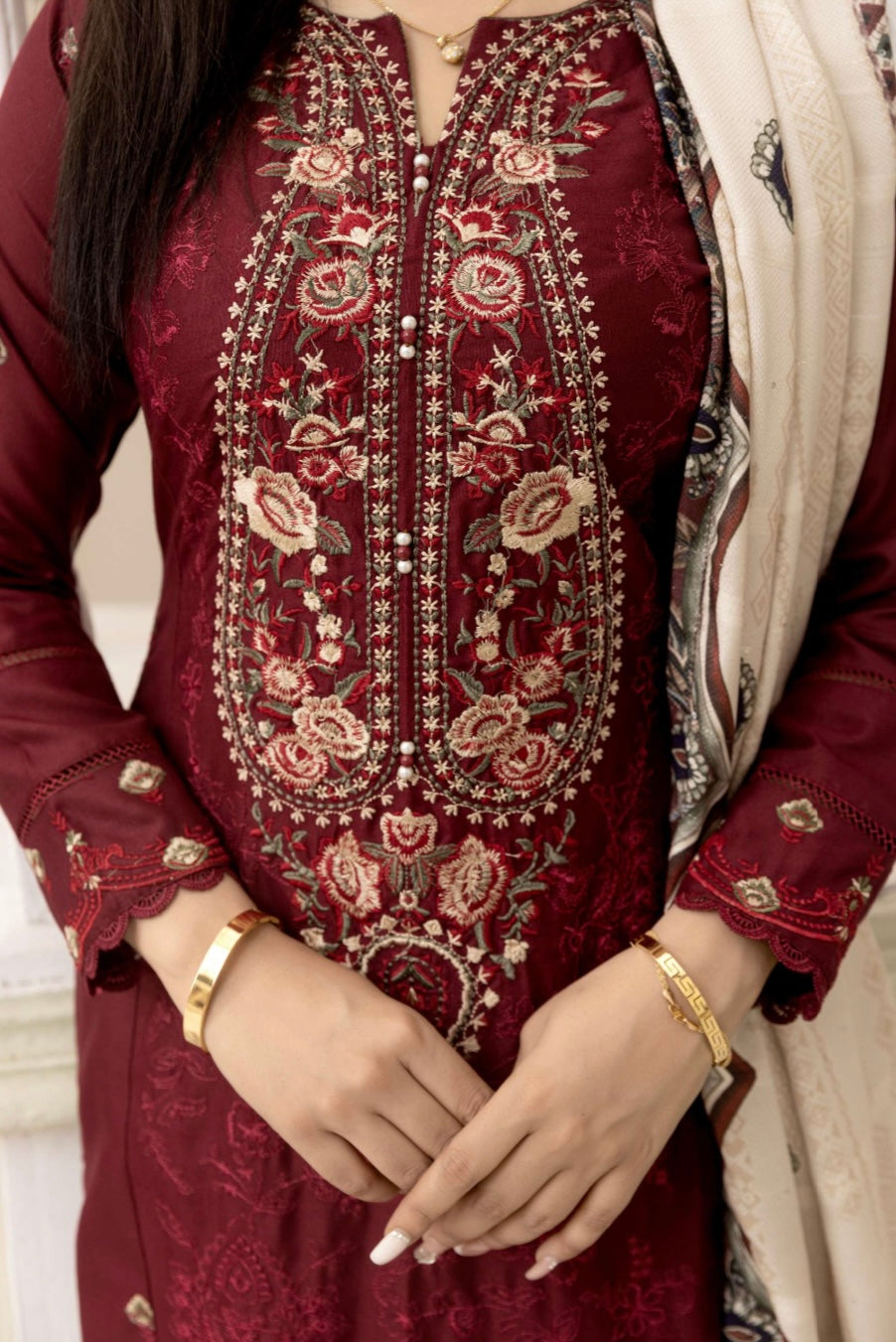 SIMRANS MAHI Dhanak Embroidered 3 Piece Winter Outfit With Shawl MSH03