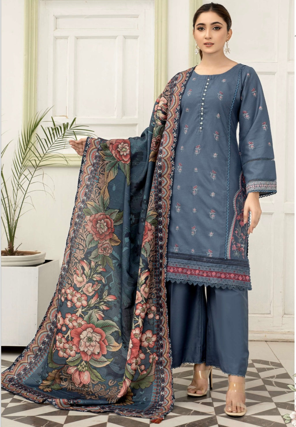 SIMRANS MAHI Dhanak Embroidered 3 Piece Winter Outfit With Shawl MSH06