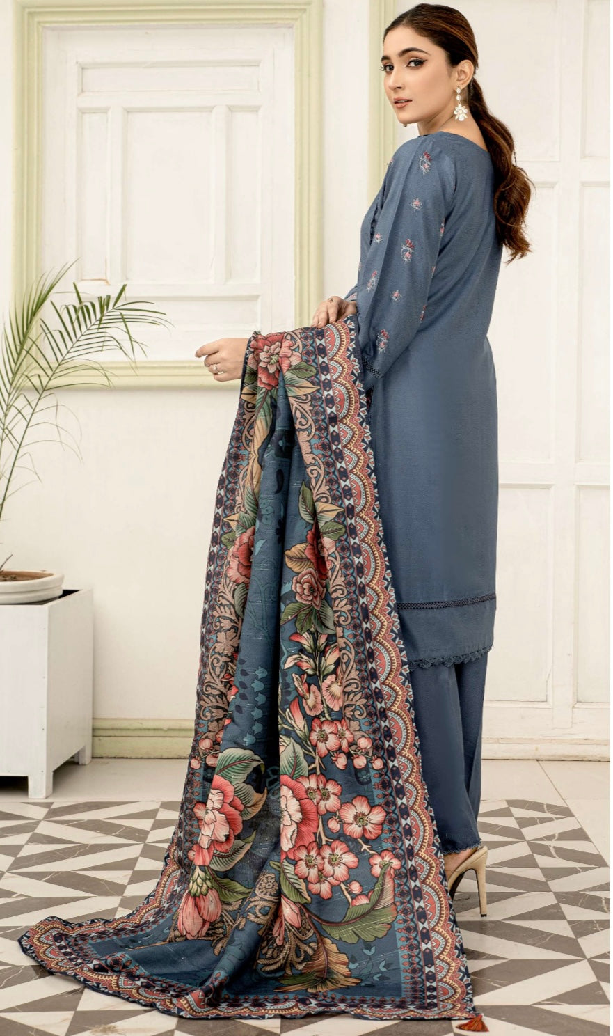 SIMRANS MAHI Dhanak Embroidered 3 Piece Winter Outfit With Shawl MSH06