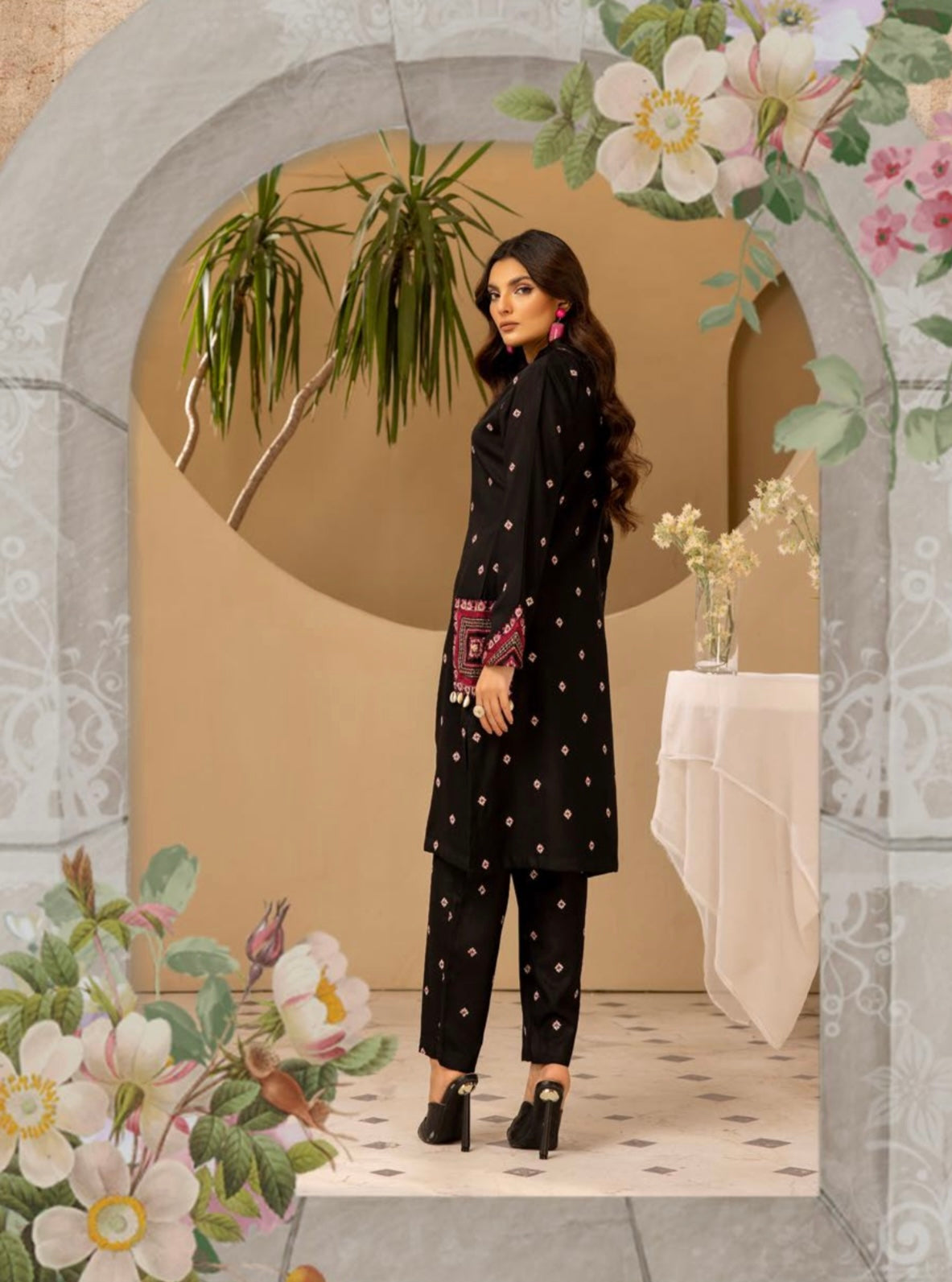 SIMRANS Dhanak 2 piece co-ord embroidered set in black