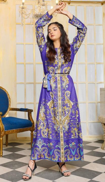 SIMRANS Aline digital printed long maxi kurti in BLUE -014