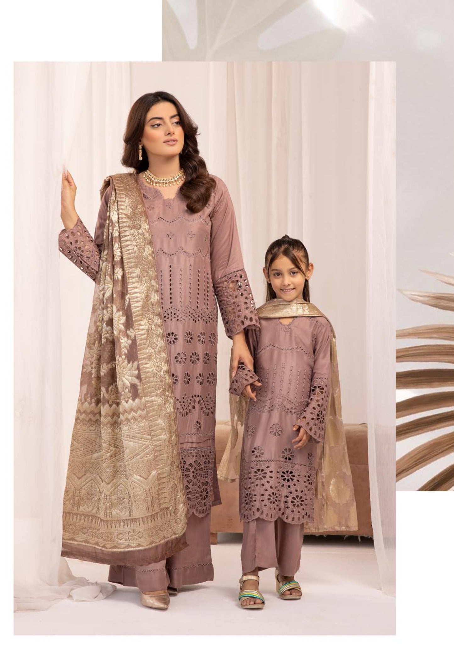 SIMRANS ‘IVY’ | EMBROIDERED CHIKANKARI MOTHER & DAUGHTER/kids READYMADE | SM562 (Oriental Pink)