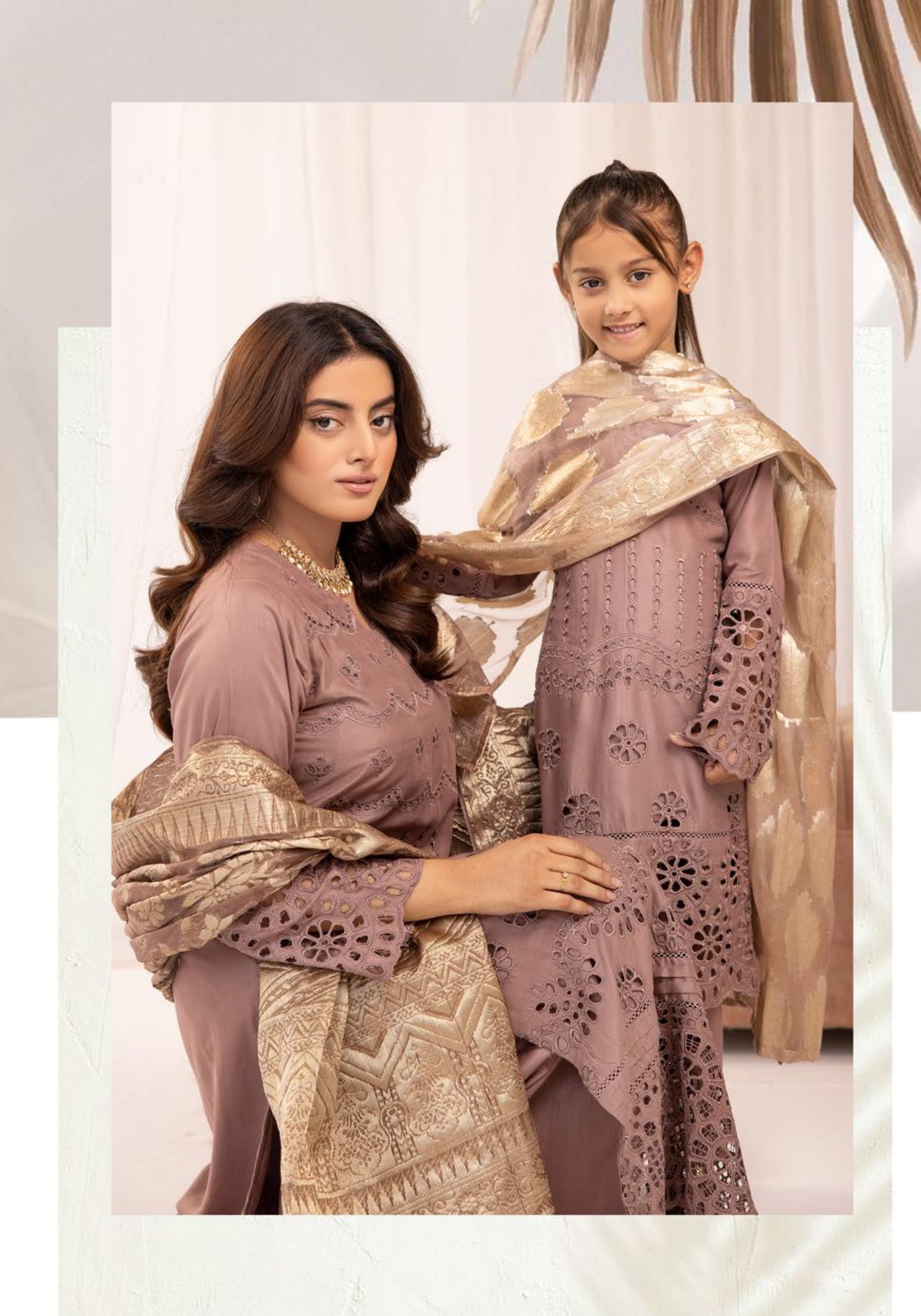 SIMRANS ‘IVY’ | EMBROIDERED CHIKANKARI MOTHER & DAUGHTER/kids READYMADE | SM562 (Oriental Pink)