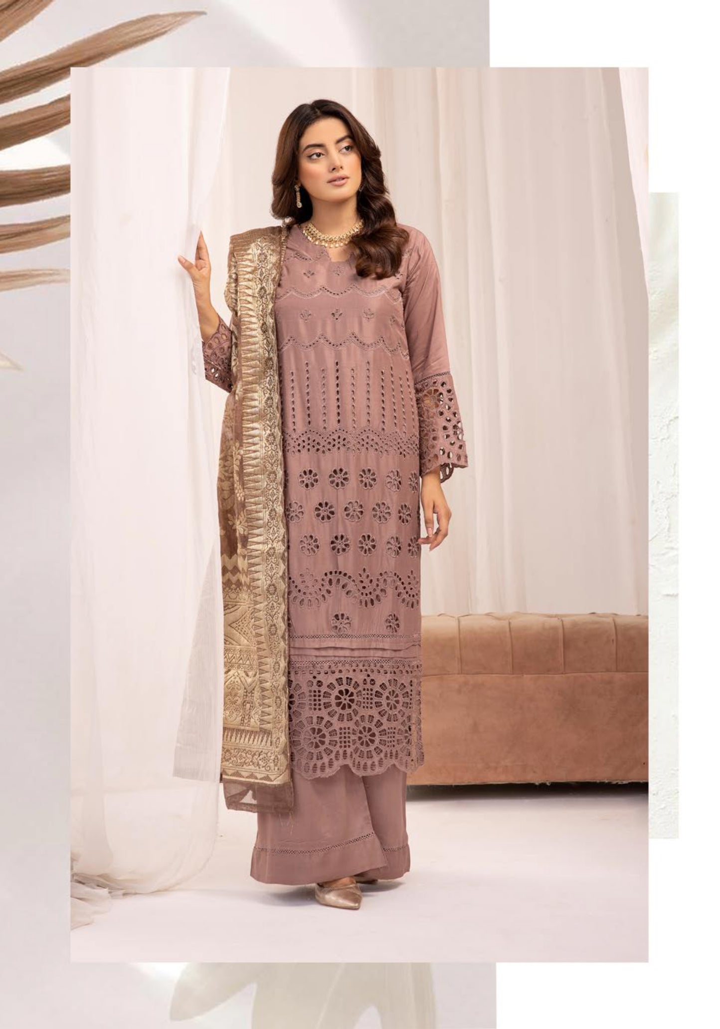 SIMRANS ‘IVY’ | EMBROIDERED CHIKANKARI MOTHER & DAUGHTER/kids READYMADE | SM562 (Oriental Pink)