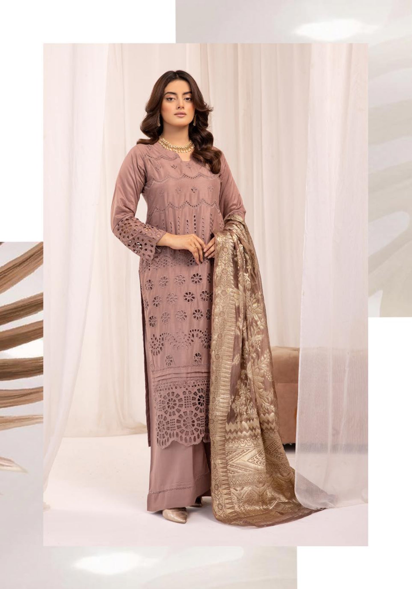 SIMRANS ‘IVY’ | EMBROIDERED CHIKANKARI MOTHER & DAUGHTER/kids READYMADE | SM562 (Oriental Pink)