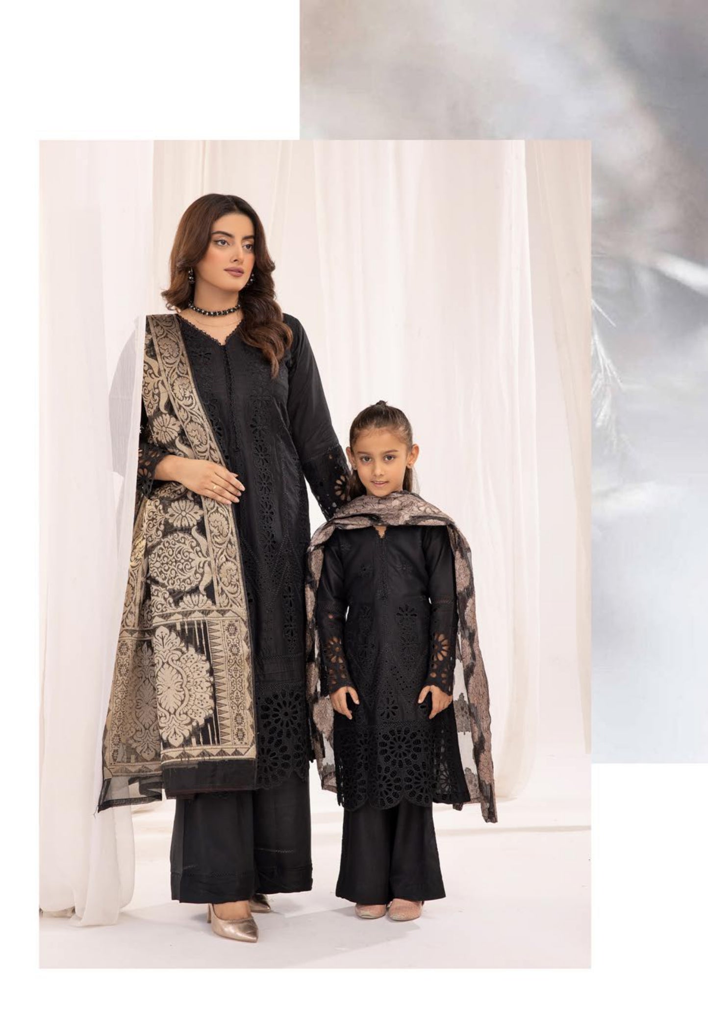 SIMRANS ‘IVY’ | EMBROIDERED CHIKANKARI MOTHER & DAUGHTER/kids READYMADE | SM562 (BLACK)