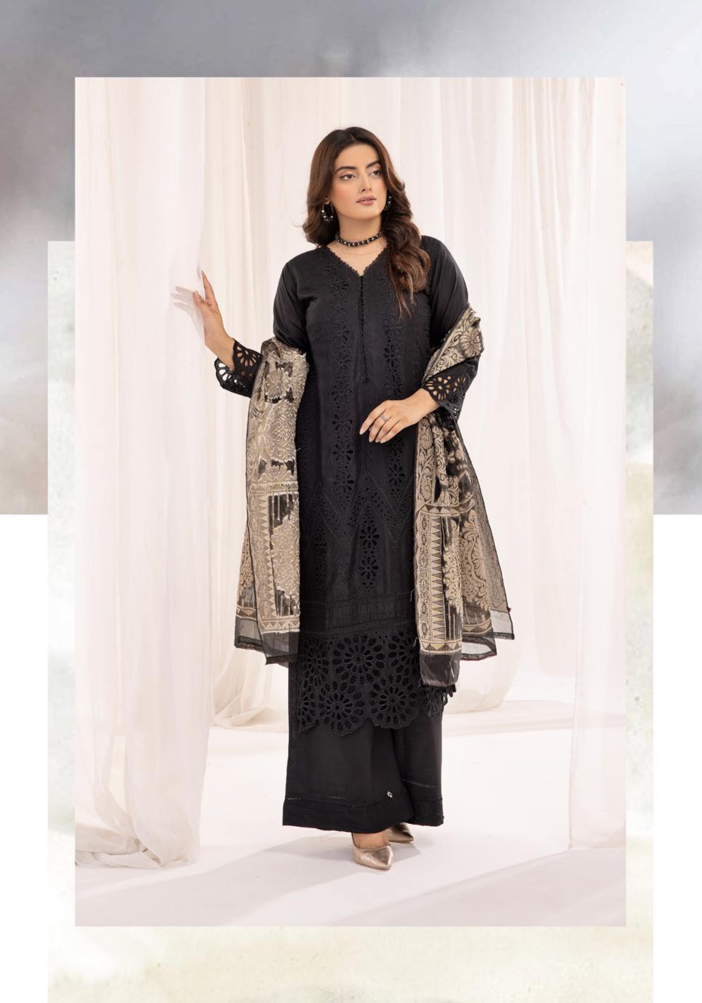 SIMRANS ‘IVY’ | EMBROIDERED CHIKANKARI MOTHER & DAUGHTER/kids READYMADE | SM562 (BLACK)