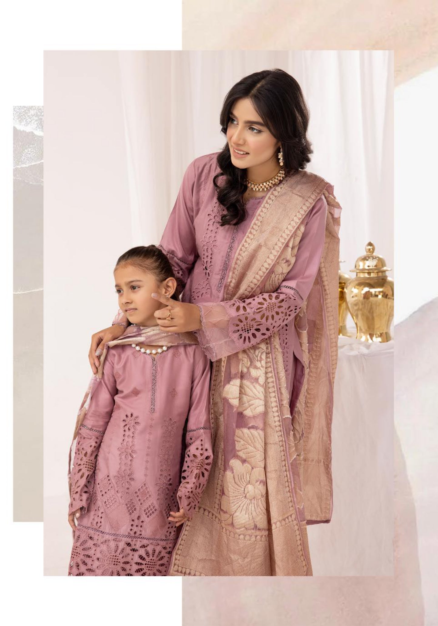 SIMRANS ‘IVY’ | EMBROIDERED CHIKANKARI MOTHER & DAUGHTER/kids READYMADE | SM562 (Greyish Pink)