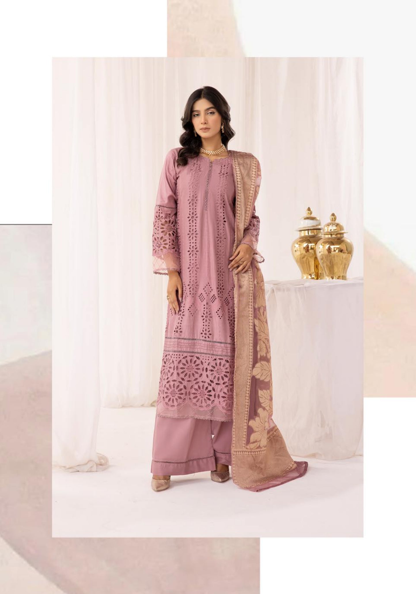 SIMRANS ‘IVY’ | EMBROIDERED CHIKANKARI MOTHER & DAUGHTER/kids READYMADE | SM562 (Greyish Pink)