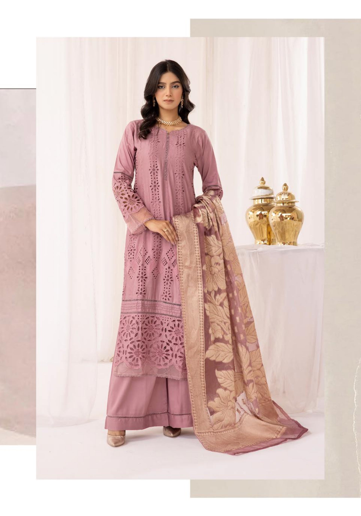 SIMRANS ‘IVY’ | EMBROIDERED CHIKANKARI MOTHER & DAUGHTER/kids READYMADE | SM562 (Greyish Pink)