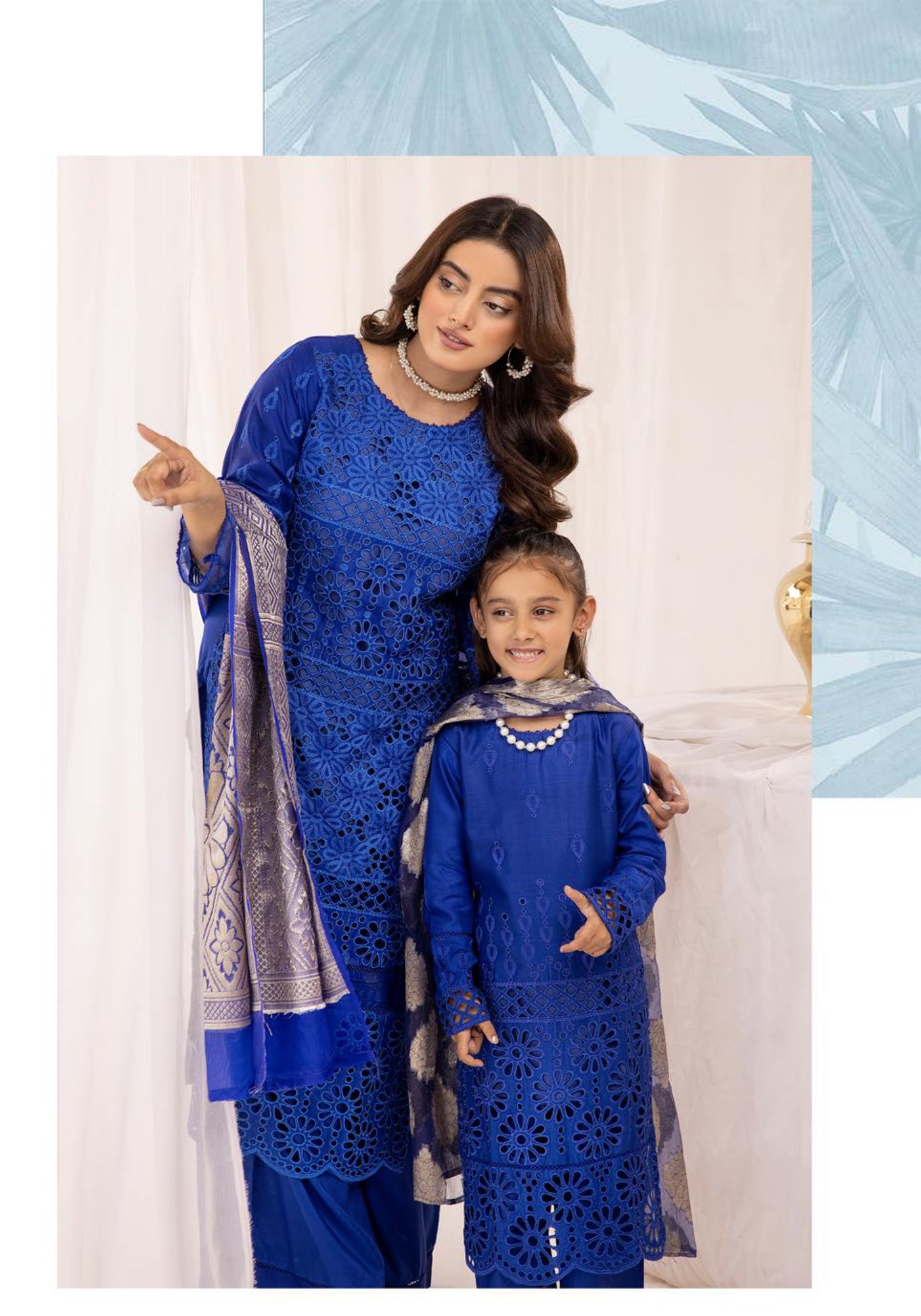 SIMRANS ‘IVY’ | EMBROIDERED CHIKANKARI MOTHER & DAUGHTER/kids READYMADE | SM562 (BLUE)