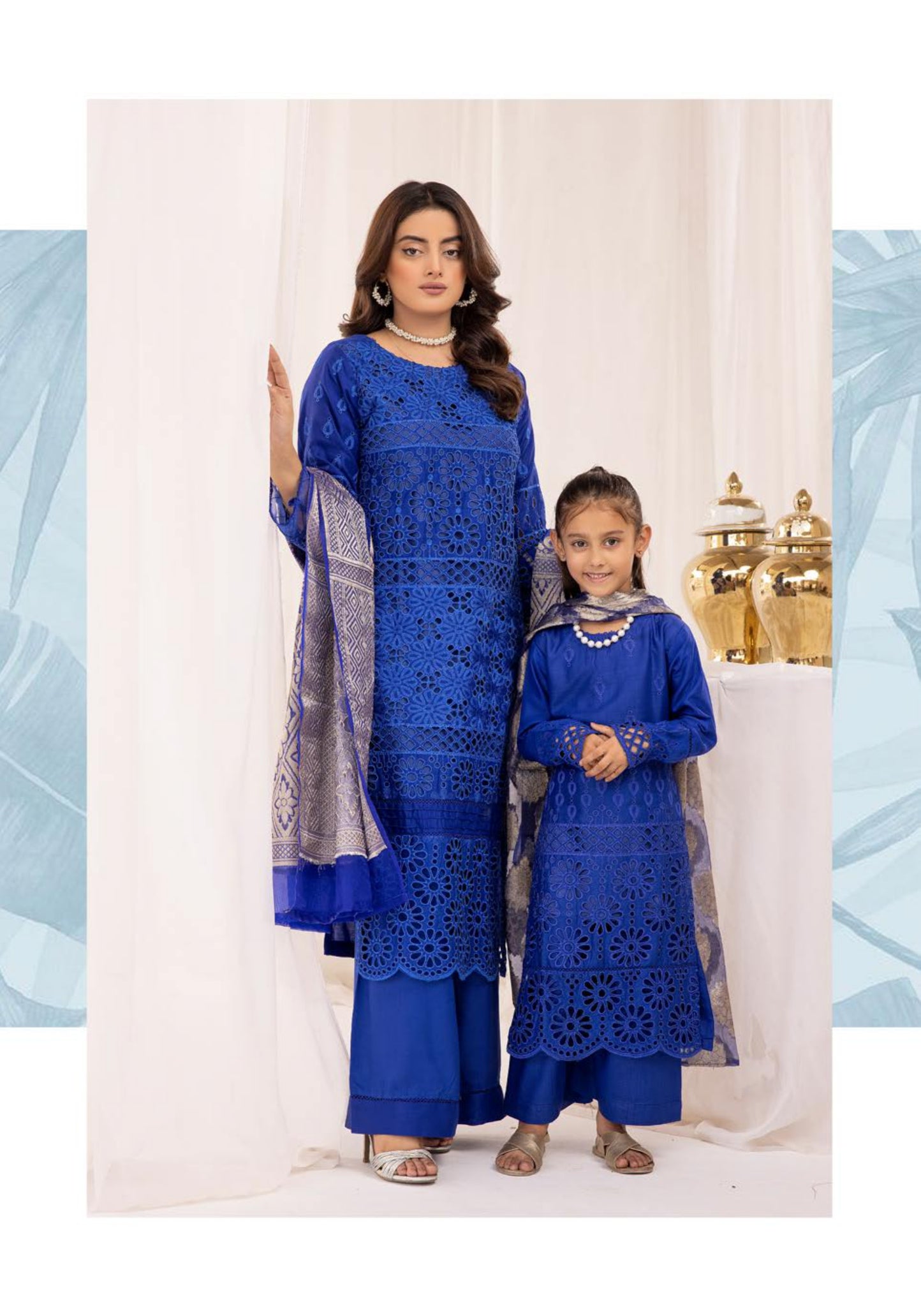 SIMRANS ‘IVY’ | EMBROIDERED CHIKANKARI MOTHER & DAUGHTER/kids READYMADE | SM562 (BLUE)