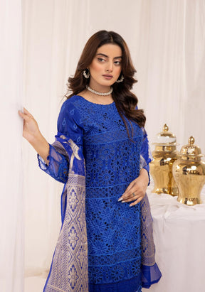 SIMRANS ‘IVY’ | EMBROIDERED CHIKANKARI MOTHER & DAUGHTER/kids READYMADE | SM562 (BLUE)