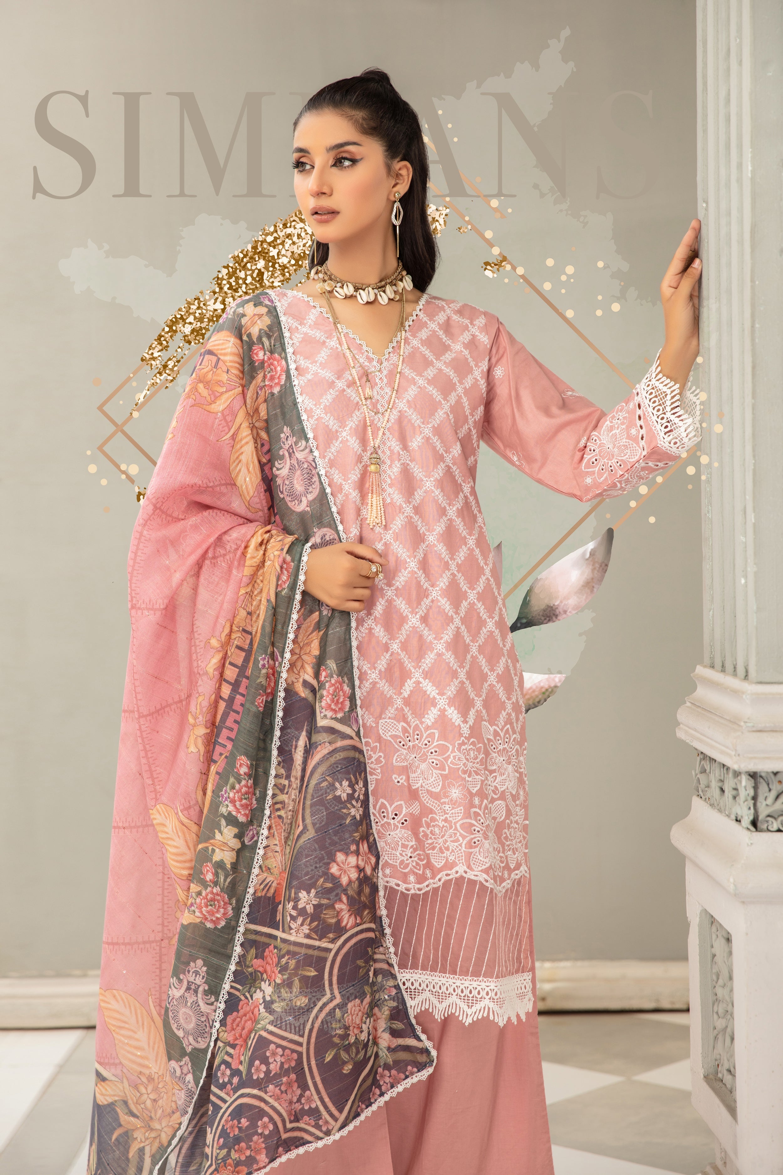 SIMRANS ‘KOHAAR’ | EMBROIDERED CHIKENKARI 3PC READYMADE | SM462