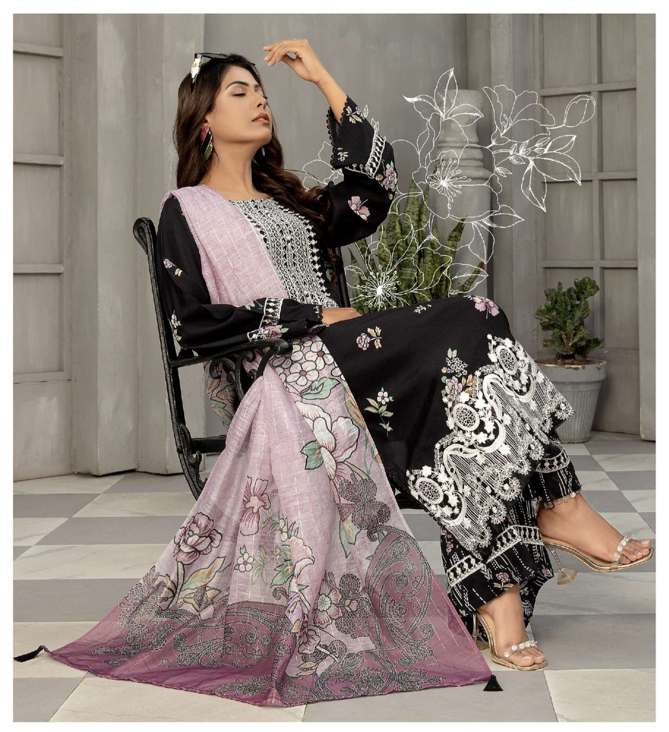 SEHER BY SIMRANS DIGITAL EMBROIDERED 3PC READYMADE COLLECTION SM- 0103