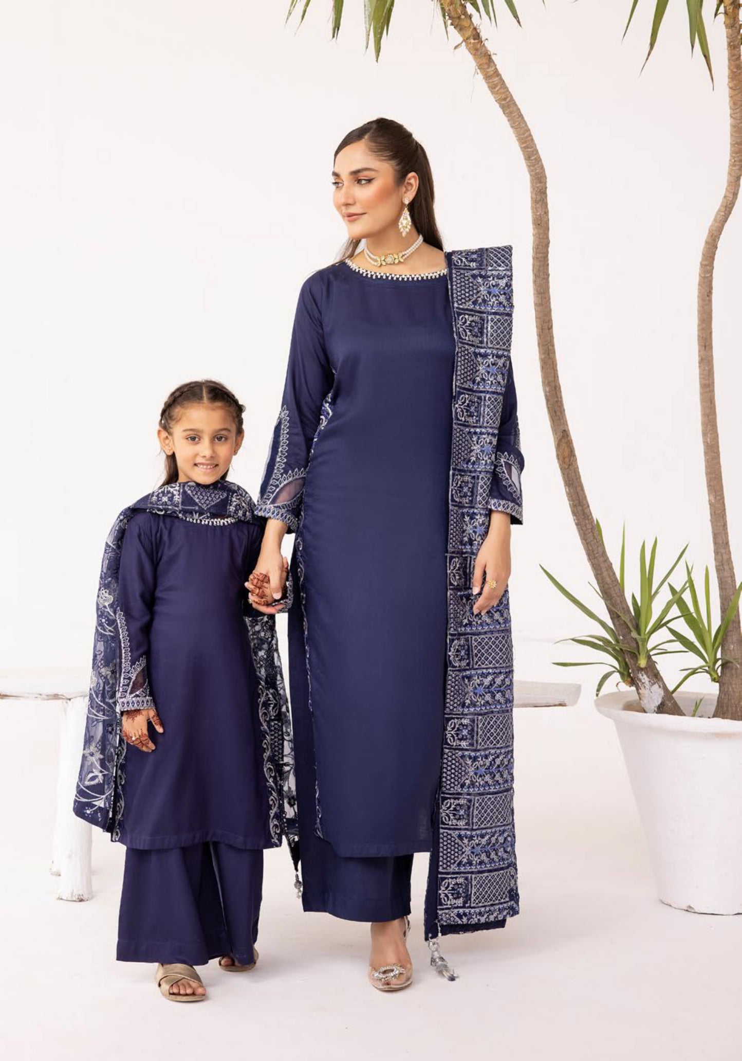 SIMRANS Sequence by Mummy & Me/kids 3 piece embroidered readymade suit NAVY