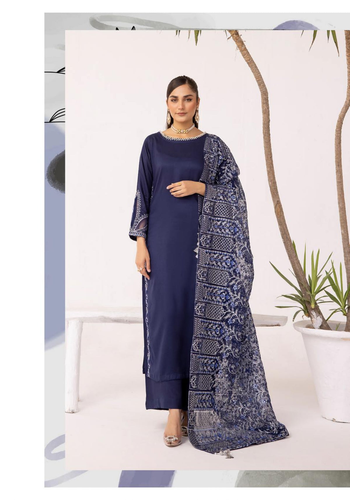 SIMRANS Sequence by Mummy & Me/kids 3 piece embroidered readymade suit NAVY