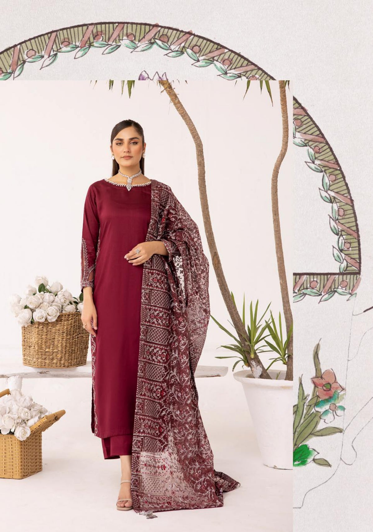 SIMRANS Sequence Mummy & Me/kids 3 piece embroidered readymade suit Maroon