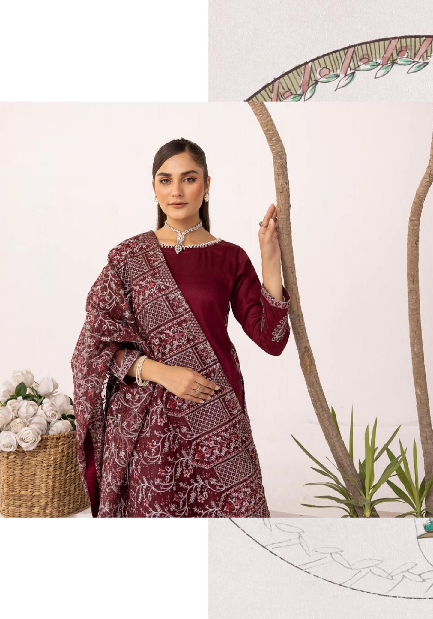 SIMRANS Sequence Mummy & Me/kids 3 piece embroidered readymade suit Maroon