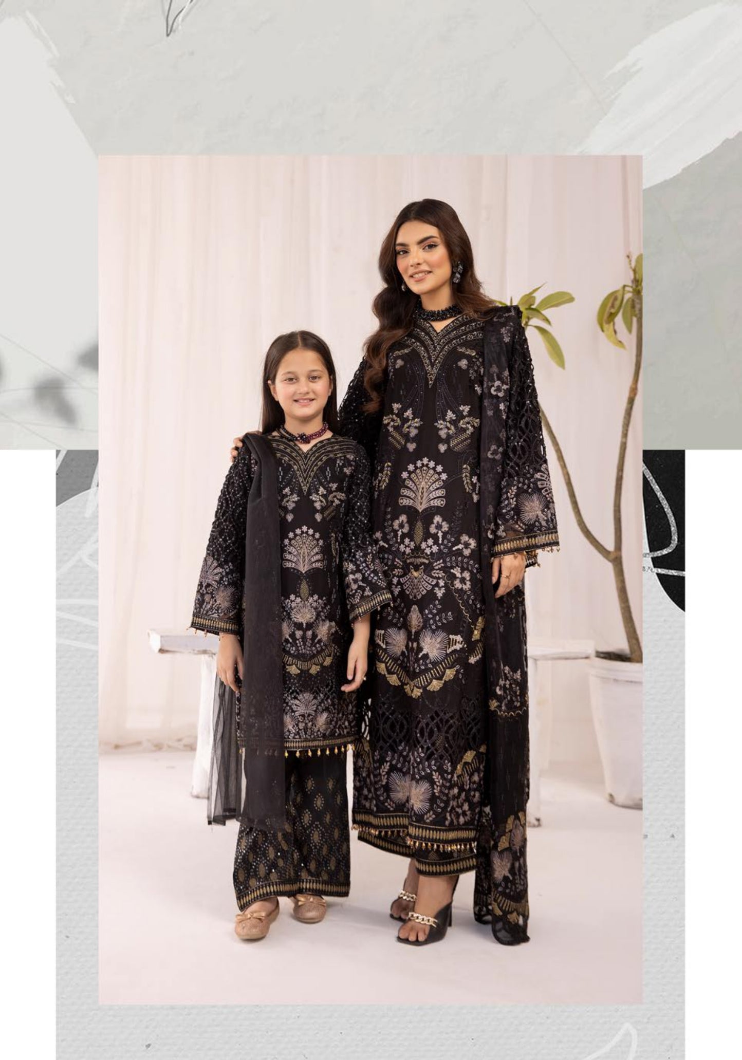 SIMRANS Sienna Chiffon luxury collection 3 piece embroidered readymade suit Mummy & me/kids