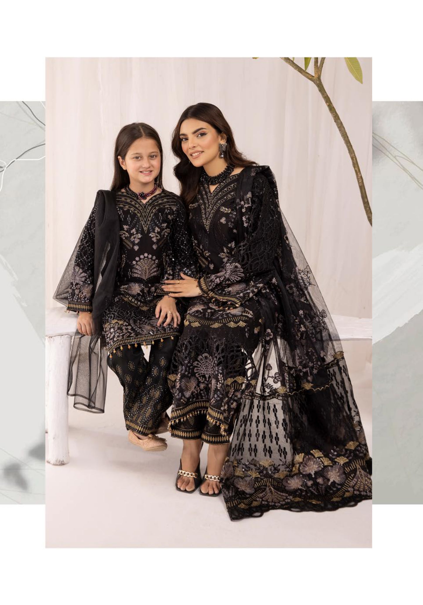 SIMRANS Sienna Chiffon luxury collection 3 piece embroidered readymade suit Mummy & me/kids