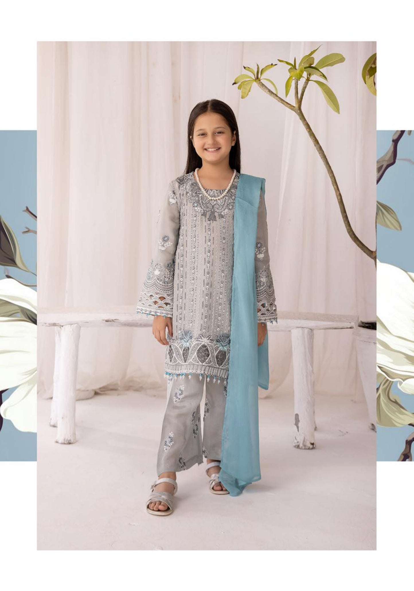 SIMRANS Sienna Chiffon luxury collection 3 piece embroidered readymade suit Mummy & me/kids 3