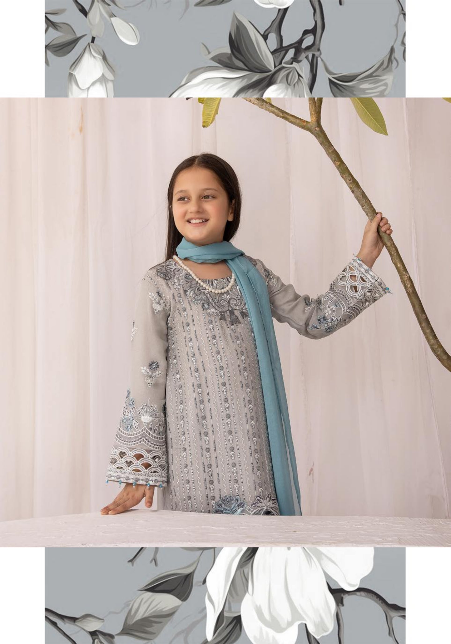 SIMRANS Sienna Chiffon luxury collection 3 piece embroidered readymade suit Mummy & me/kids 3