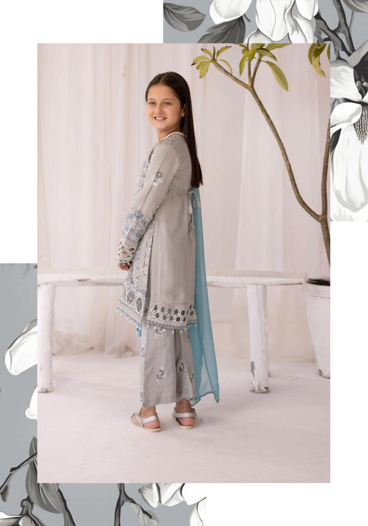 SIMRANS Sienna Chiffon luxury collection 3 piece embroidered readymade suit Mummy & me/kids 3