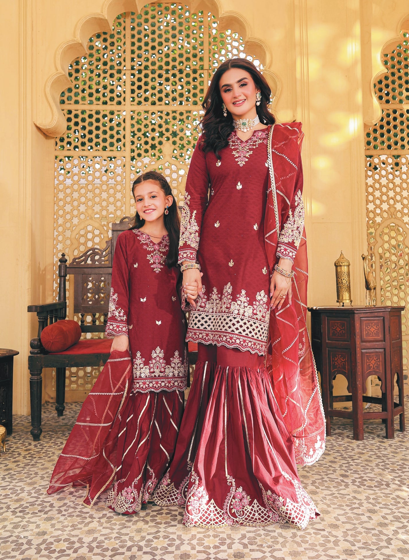 SIMRANS EID LUXURY EDITION MUMMY & ME 3PC JACQUARD SEQUENCE READYMADE SM351