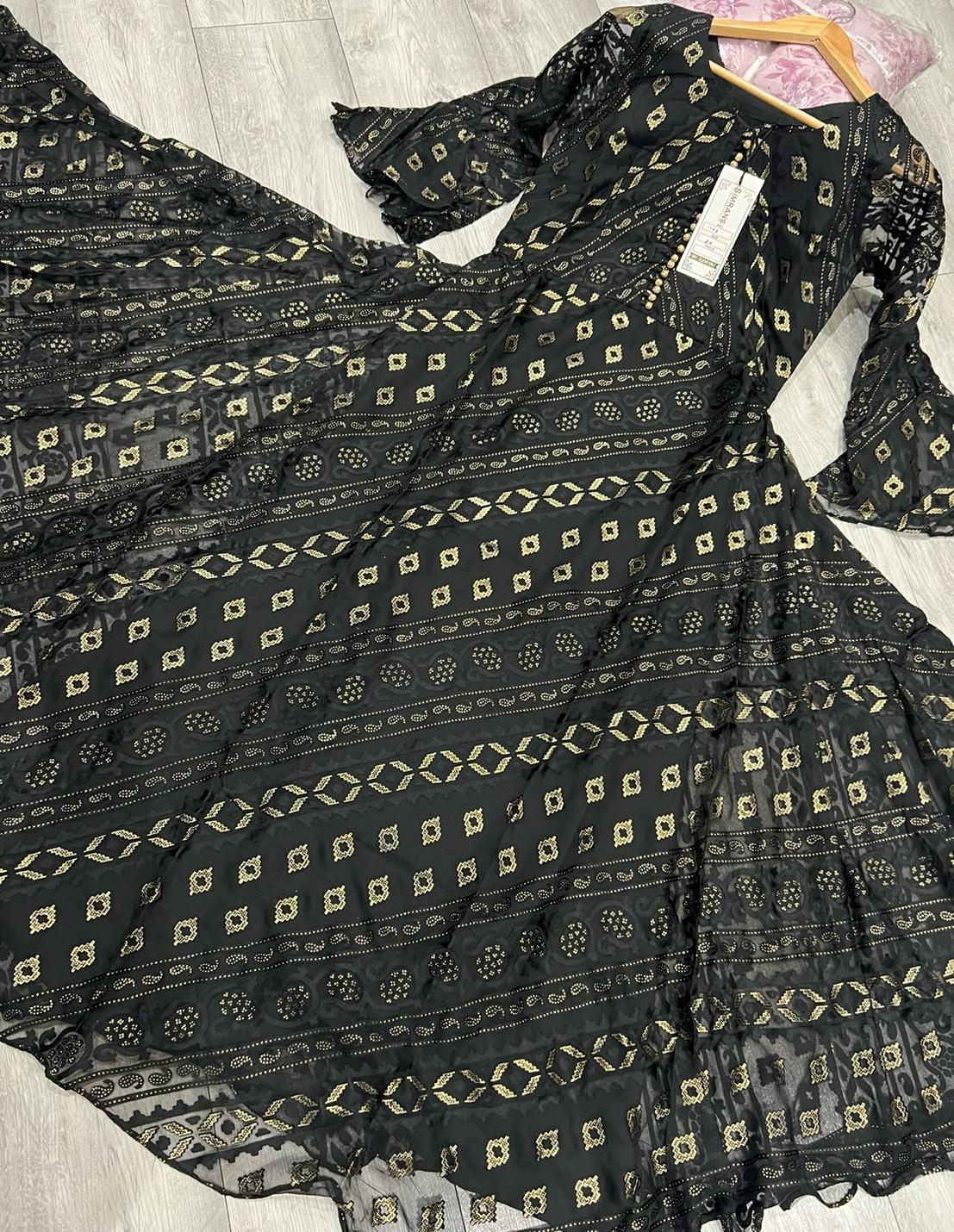 SIMRANS Palachi Print Detailed Designer Long Chiffon Dress readymade/0137