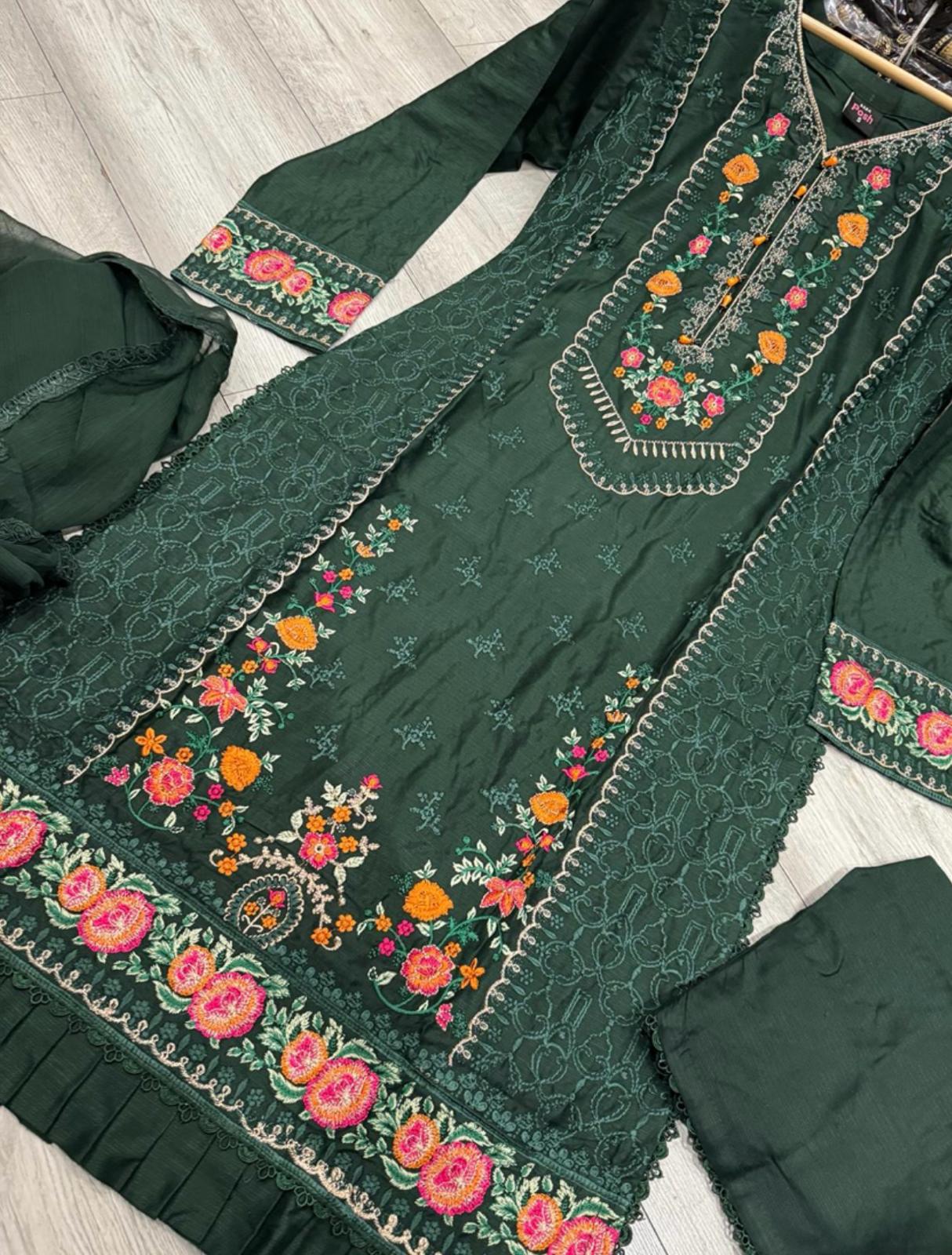 SHAZAIB 3PC HEAVY EMBROIDERED LINEN 3PC READYMADE 205